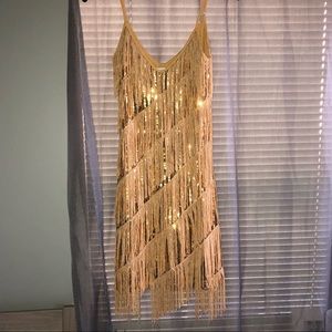 Gold Sequined Flapper Dress Gatsby 1920s Style